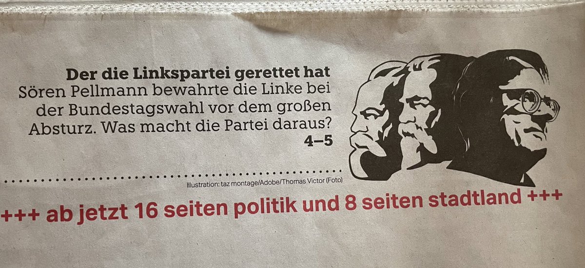 Titelseite der TAZ - rechts im Bild: Marx, Engels und Sören Pellmann
