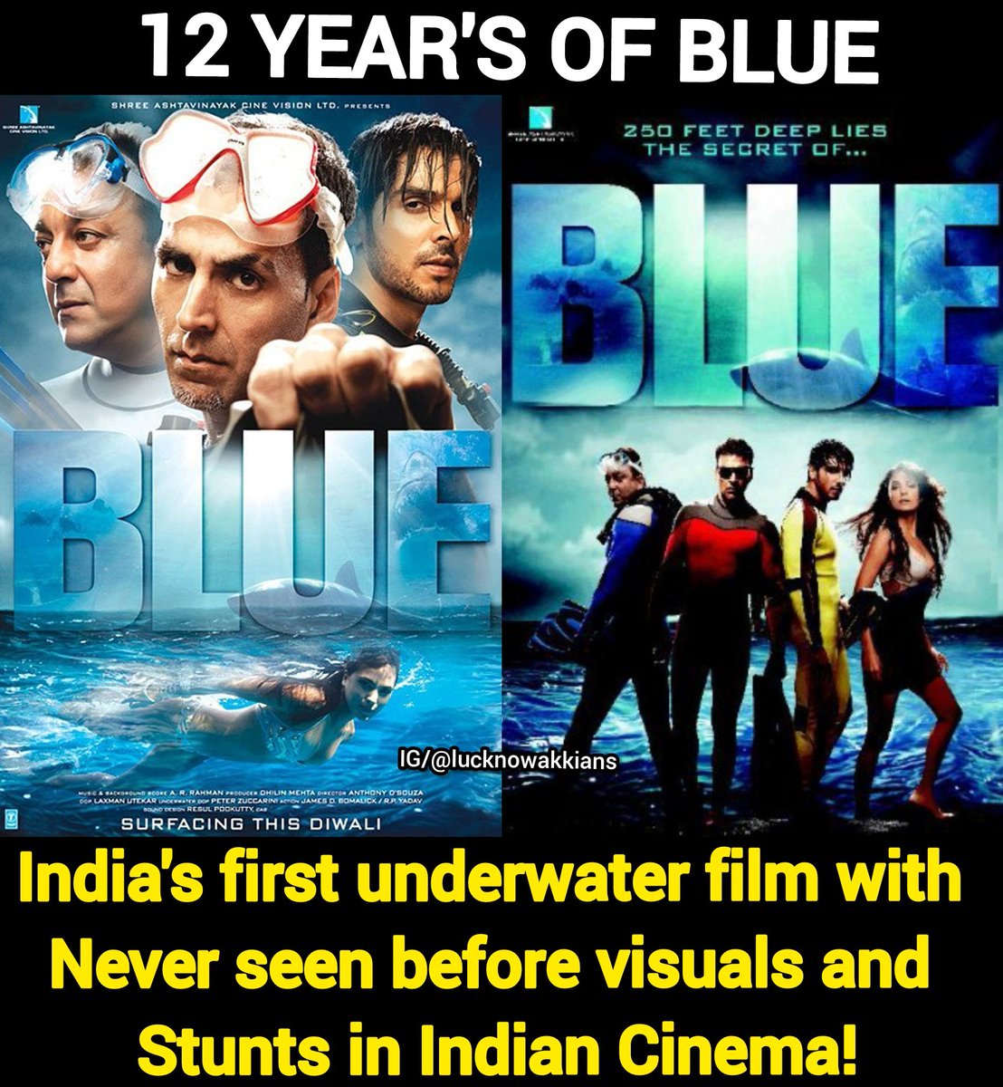 #12YearsOfBlue - A 100 Cr Budget Movie , One Of Most Expensive Movie Of Bollywood in Last Decade 👏 
@akshaykumar Sir @duttsanjay @LaraDutta #KatrinaKaif #Zayedkhan 💙