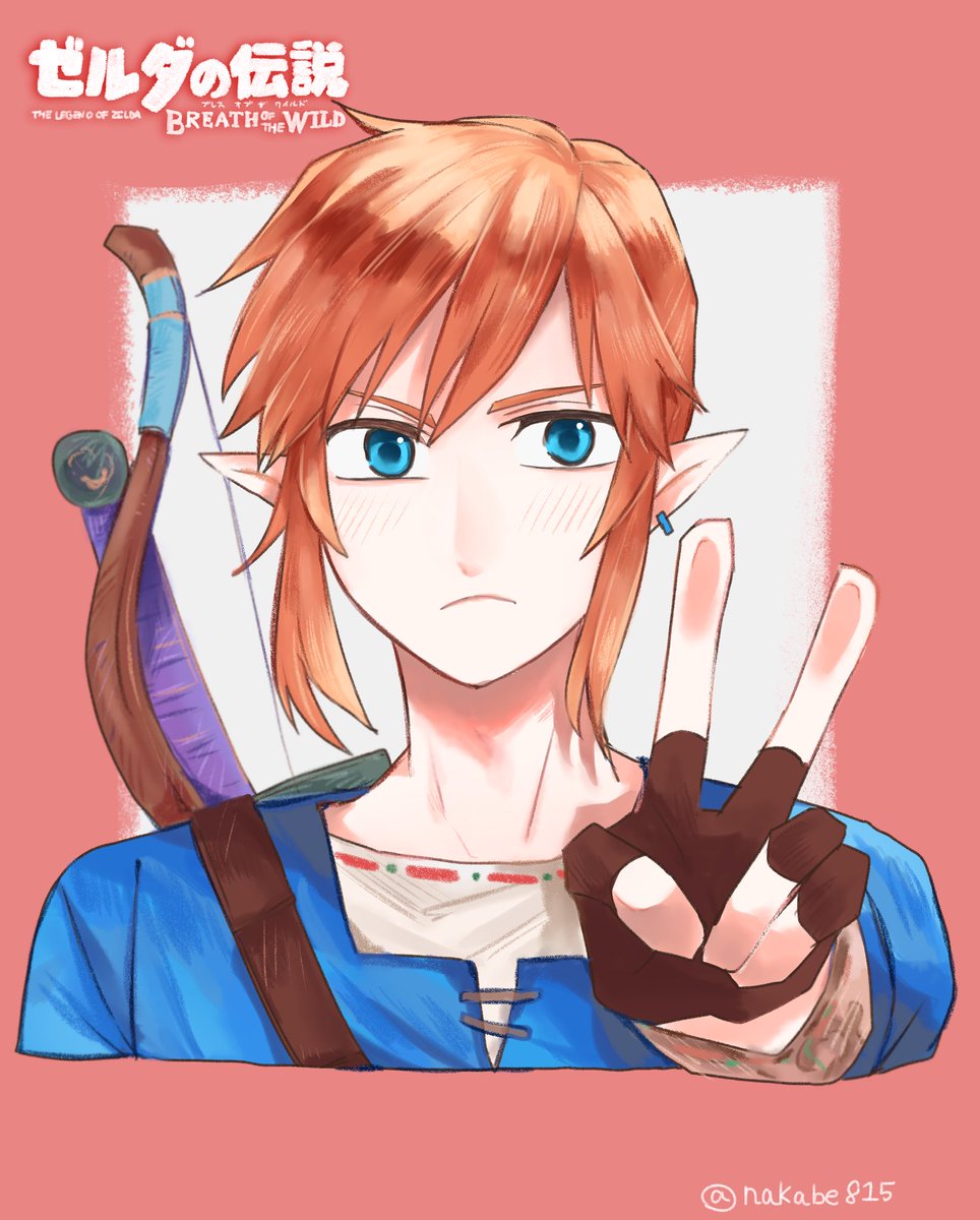 link 1boy male focus pointy ears blue eyes solo earrings gloves  illustration images