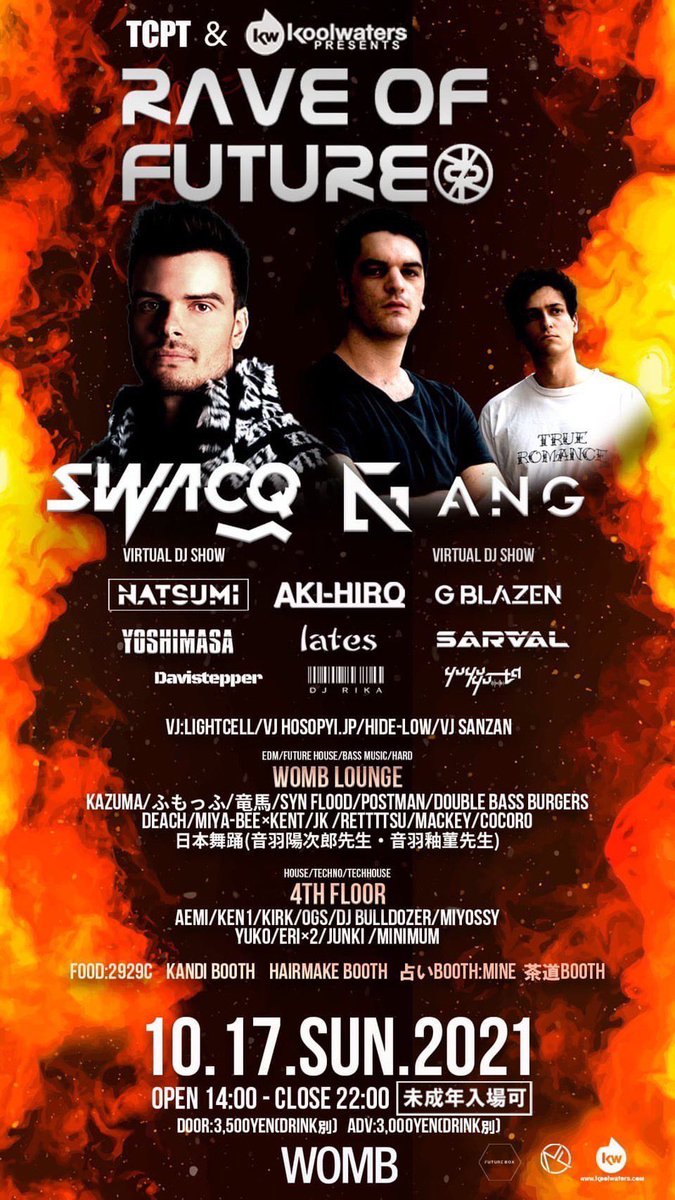 yuukeroinfo's tweet photo. 10/17 (日) デイイベ🎊
RAVE OF FUTURE
@ WOMB
🆔 未成年OK
SWACQ
ANG
VIRTUAL SET
ゲストの問い合わせ
料金の詳細は
DMにてご連絡ください。
#womb #tokyo #shibuya #nightclub #swacq #ang #dj #event #クラブ #デイイベ #edm #渋谷クラブ #クラブ https://t.co/ku6maJXxwY