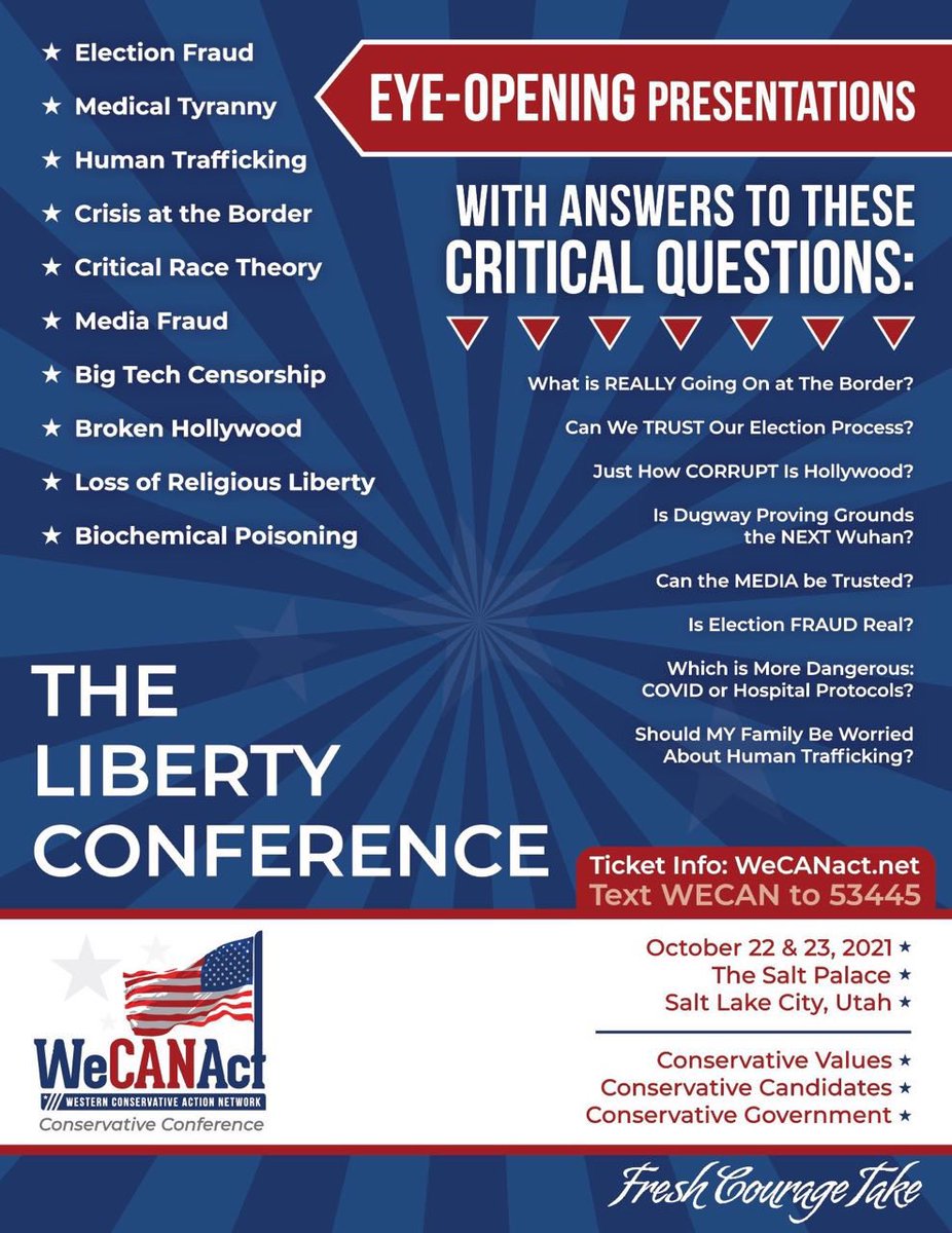 redwhitebluesk1's tweet photo. Please retweet for your Patriot friends in Utah and the surrounding states. It includes Gen. Flynn, @DougBillings, @Leon4Congress, and more. The is a wonderful opportunity to find out how you can make a difference. #LocalAction #NationalImpact #LibertyConference https://t.co/35wdc7NIpW