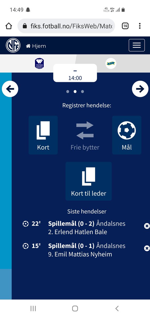 Vi leder 0-2 til pause der vi har hatt ball mest og flest sjanser.