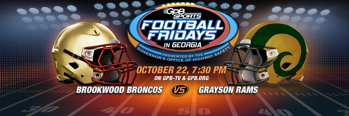GPBsports's tweet photo. 📢Next Week: We are headed to the Ram Stadium to cover the @Bronco_Ftball vs. @grayson_fb game. 
🏈 Coverage begins at 7:30 PM! 
🌐  https://t.co/MRn9xaBoMM
#GPBSports #FootballFridays https://t.co/h2eF7Pg3wL
