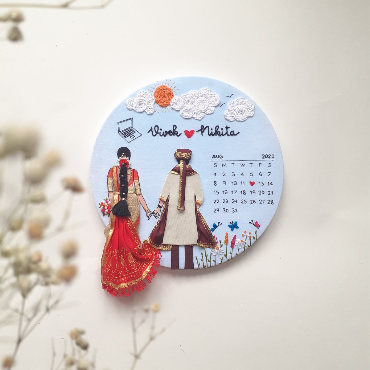 Wedding calendar décor by keerthi_handmade 
DM on Insta

#embroidery #artwork  #weddinggifts #bestweddinggiftever  #bestseller #handmade #couplegiftideas #gift #weddinggifts #anniversarygift #weddinginvitations #smallbusiness #walldecoration #wallhanging #roomdecor