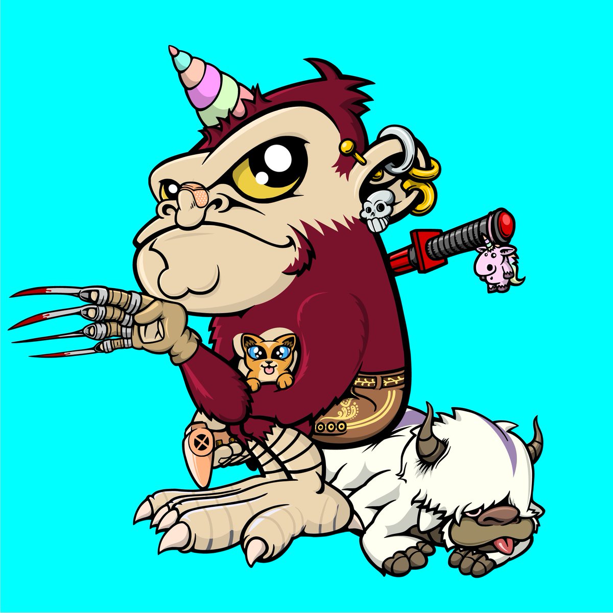 GrumpyMunkyClub's tweet photo. Meet one of our #DigitalUnicorns sitting on a cute looking #EvilDog holding an enchanting kitten π±
#UnicornMunky #WolverineClaws #SkullEarring #NFTs https://t.co/TFAaftmhbJ