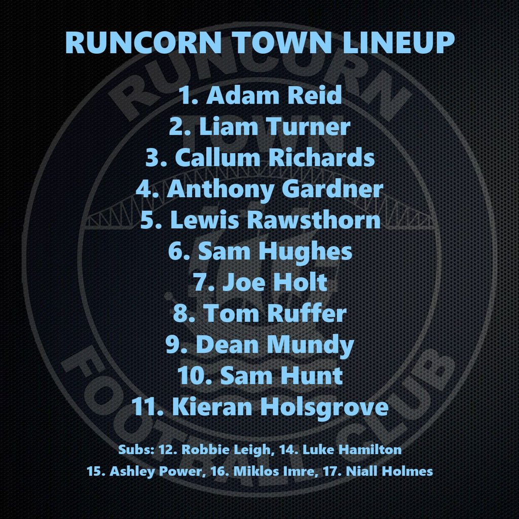 RuncornTown's tweet photo. This is your Town lineup for today’s game against @CharnockFC 

Rawsthorn, Ruffer and Mundy come in for Cairns who is unavailable and the suspended duo Shaw and Exell.

👕 Shirt Sponsors @ViridorUK @arrivanorthwest and Grangeside of Runcorn

⚽️ Matchball Sponsor @BRS_Romiley https://t.co/IJcqKjOlfW