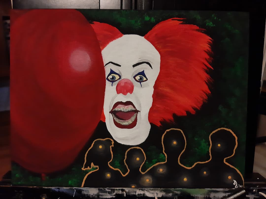 '𝕭𝖊𝖊𝖕 𝕭𝖊𝖊𝖕'
#It #It1990 #pennywise #clown #painting #acrylicpainting #horror #deadlights #TimCurry #theyFloat #balloons #halloween #art #artist