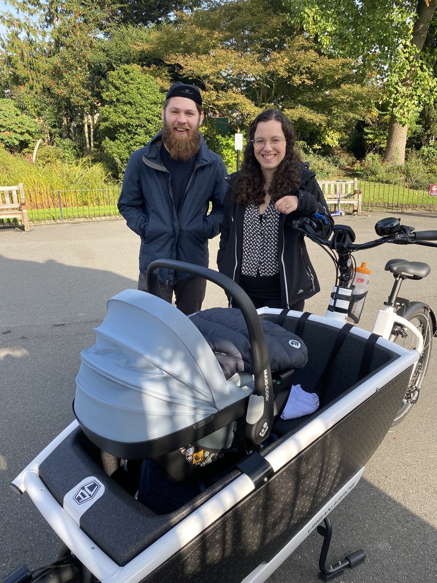This wonderful family carry their nine month old in their Urban Arrow - which also doubles as a hold-all for music kit for the musician dad on his way to gigs! Cargo bikes for the win!