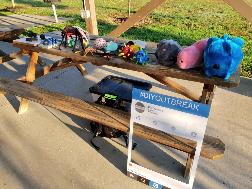 GermJuggler's tweet photo. The #DIYOutbreak exhibit from @NMNH is all set up for today's #Bike2EndPolio event. Stop by #VeteransPark to check it out. Thanks to the #RollaBreakfastRotary for the opportunity. #VaccinesWork https://t.co/XjGlNONQDh