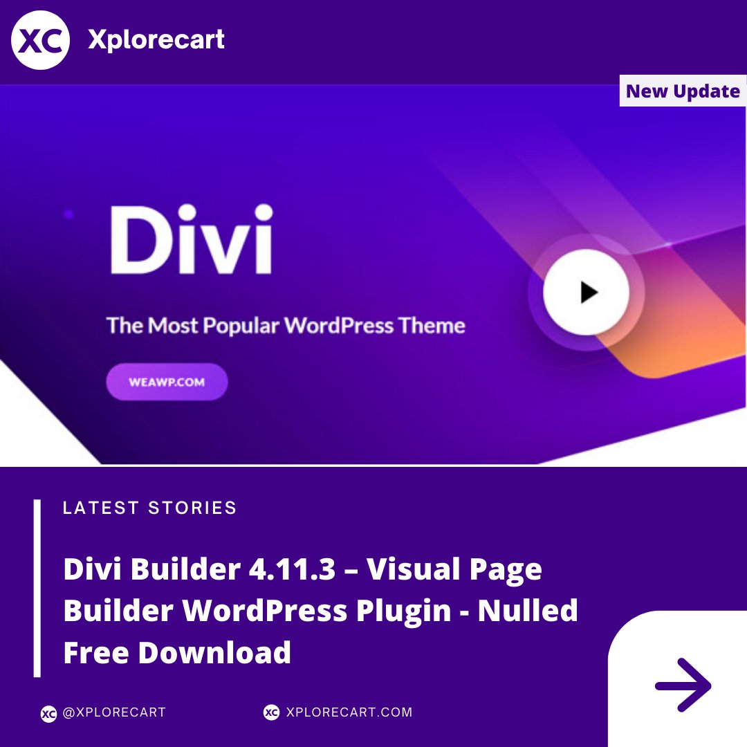 XploreCart's tweet image. Divi Builder Nulled you have 3 section types, 20 row types, and over 40 content modules in your toolbox...read more
xplorecart.com/wordpress-plug…

#xplorecart #freedownload #nulledplugin