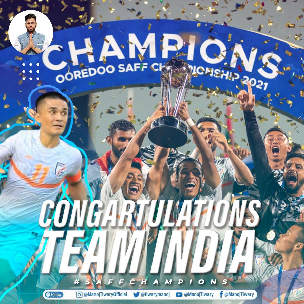 Well done @IndianFootball! Congratulations on winning the #SAFFChampionship2021... 💙🇮🇳💙

#BackTheBlue #BlueTigers #IndianFootball