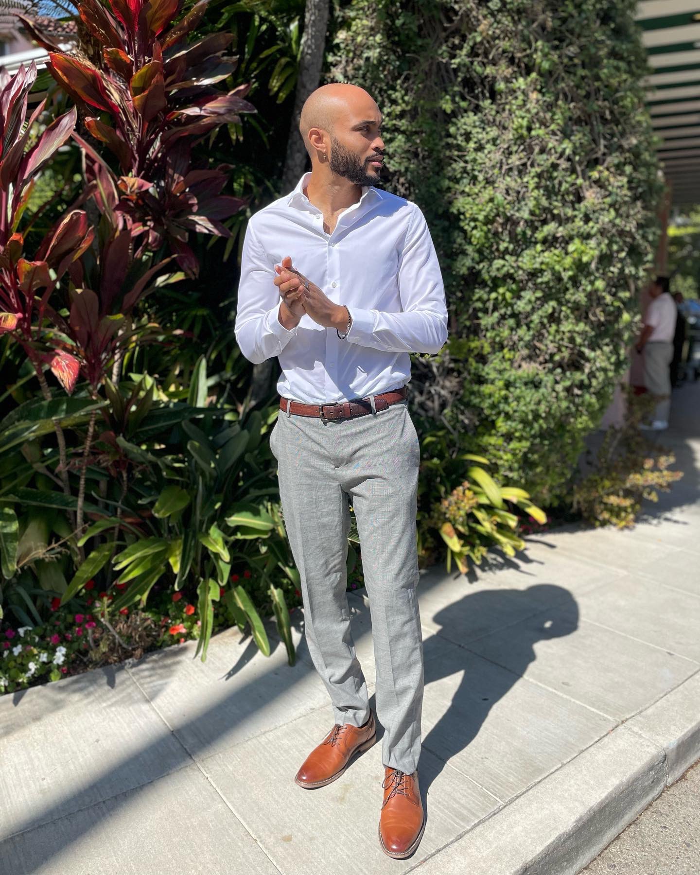 grey dress pants white shirt brown shoes Twillory Men's Air Pants - Heather Grey - Tailored Fit, Wrinkle-Resistant, 4-Way Stretch