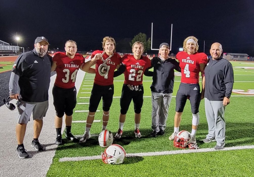 Great team win vs Harrison, 4 different guys with INT's #7-0 #ViloniaFootball #turnoverChain