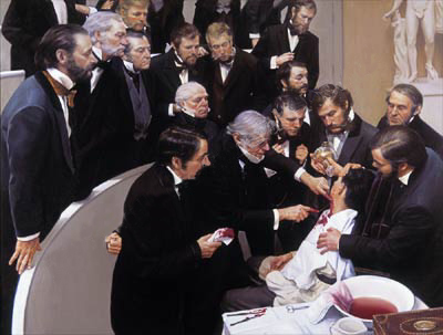 MGHanesthesia's tweet photo. The Ether Dome painting represents #EtherDay on Oct. 16, 1846, when the first public demonstration of the use of ether as anesthesia for surgery took place at Mass General.  We love the version that #MGHanesthesia residents created several years ago! #WorldAnaesthesiaDay https://t.co/HPS12VpW2K