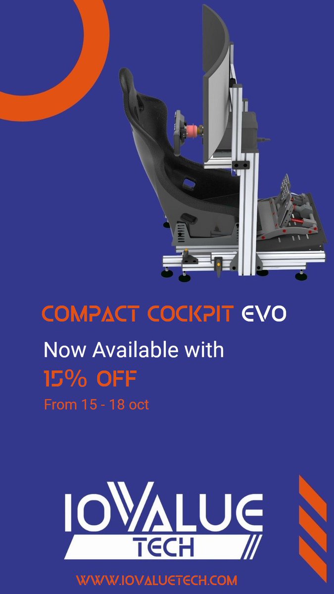 📣Atención #simracer📣
🎉 ¡#oferta de lanzamiento! 🎉 

Os presentamos el nuevo Compact #cockpit EVO,

Plegable, modular y compatible con las principales marcas del mercado.
iovaluetech.com