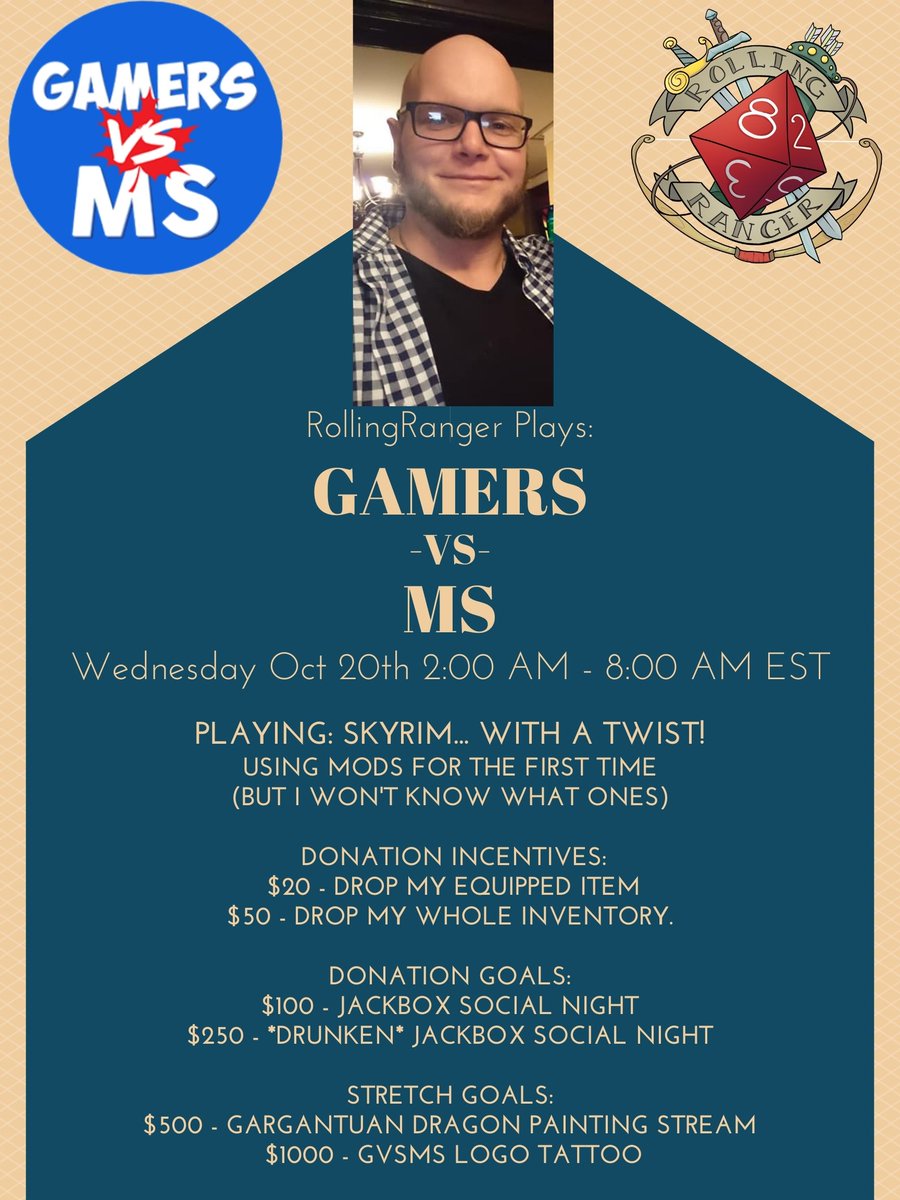 RollingRanger_'s tweet photo. Hey guys the Gamers vs MS relay is underway, we just passed the 8 hour mark 160 hours to go, and we have already raised $1650. Come check out the active streamer at https://t.co/8BgZhIFDBt!! #MultipleSclerosis #twitch #GvsMS #charity https://t.co/qzxw4pkmAY