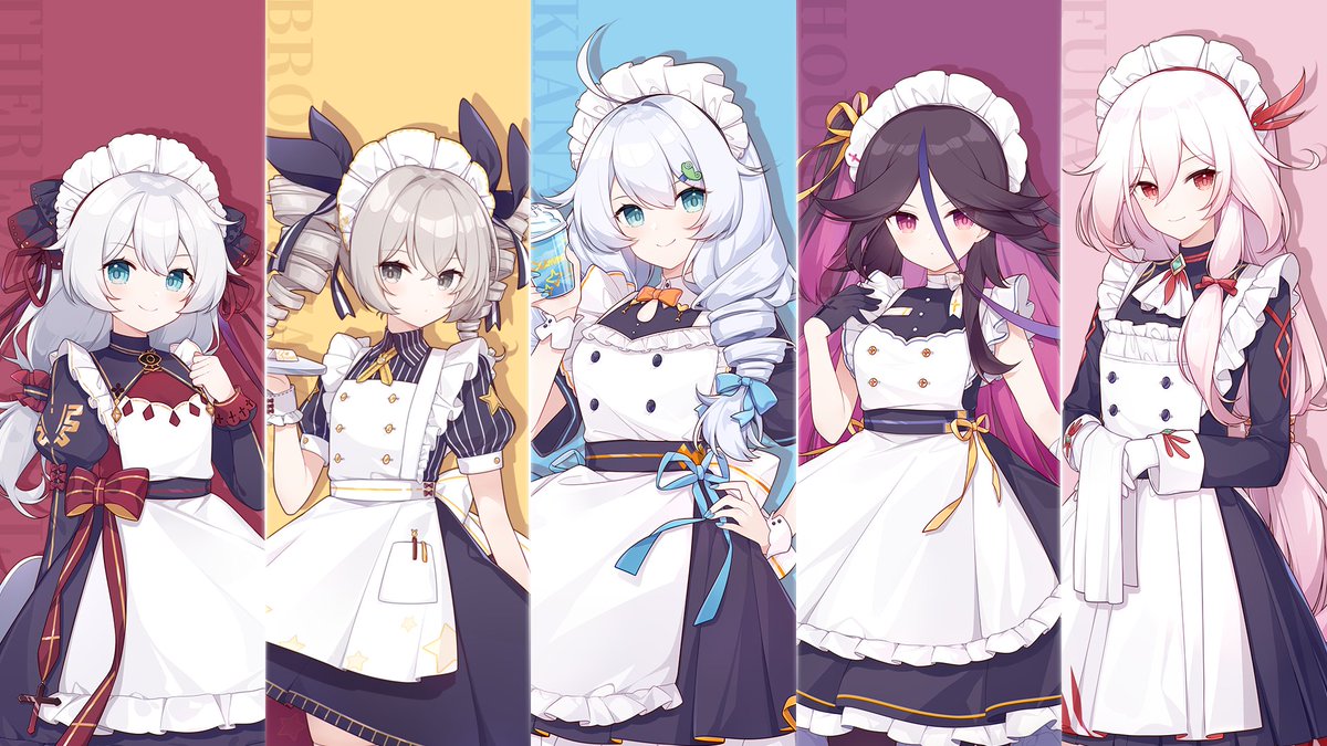 dailykyuushou's tweet image. Maid kyuushou ft bronya kiana fu hua and teri!