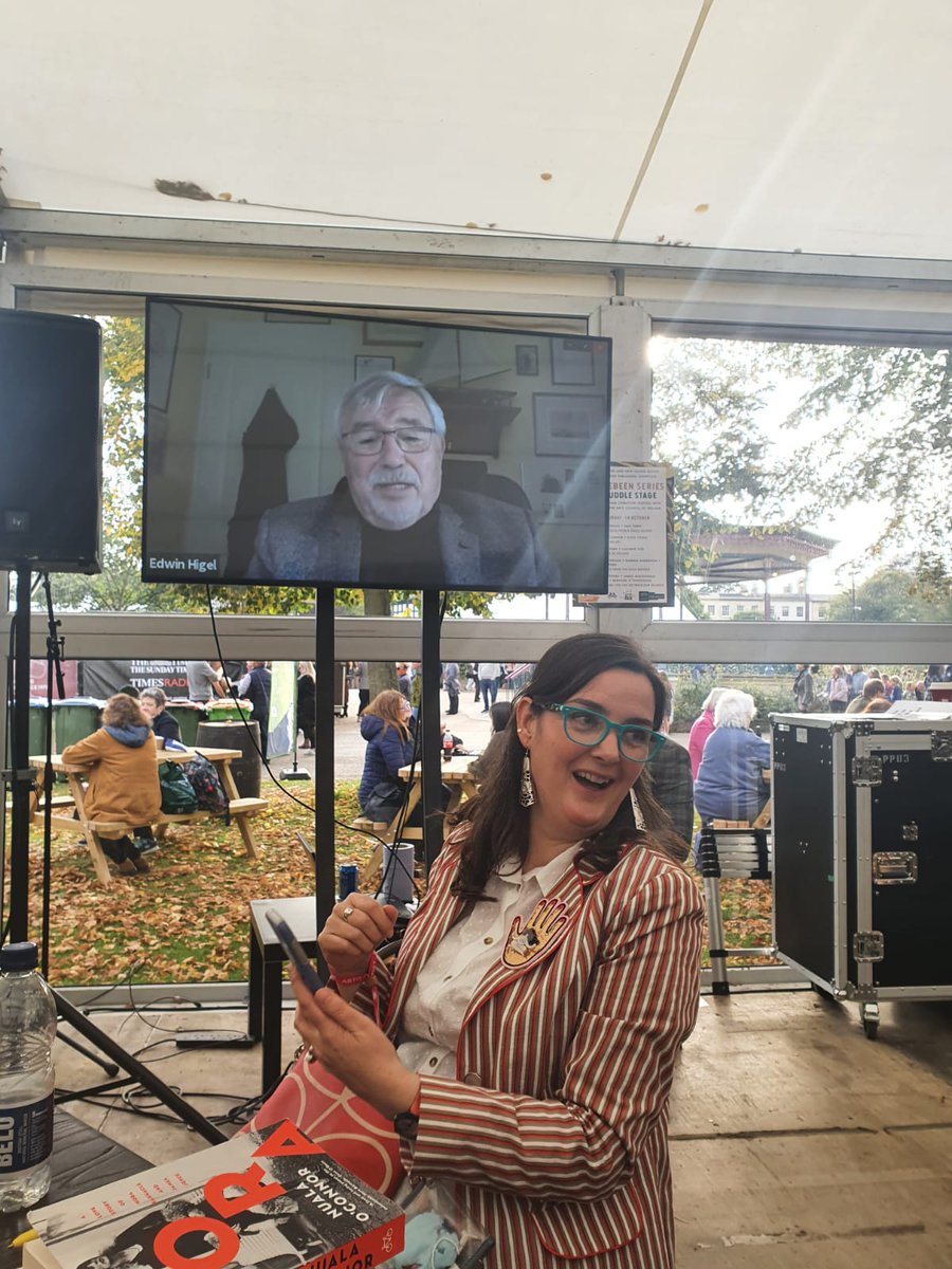 LilliputPress's tweet photo. And the publishers themselves! Edwin Higel and @CaoimheRosieFox from @NewIslandBooks, and Antony Farrell and Ruth Hallinan from Lilliput broadcasting a special video event at the Huddle stage! #shebeenseries #CheltLitFest https://t.co/1d90auY0bt