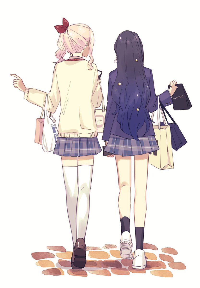 skirt 1other from behind long hair walking bag thighhighs  illustration images