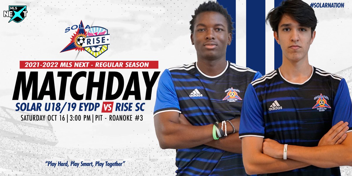 SolarU19EYDP's tweet photo. ⚽️⚽️  MATCHDAY  ⚽️⚽️

📆 Oct. 16, 2021
⏰ 3:00pm CT
⚽️ vs. @RiseSoccerClub 
🏟 PIT-Roanoke #3

#solarnation💙 #ourjourney🏆 #questforthecup 🏆 #letsgo✅ @MLSNEXT https://t.co/SLr3891PSa