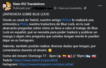 Nato_012fansub's tweet photo. ¡ENTREVISTA SOBRE BLUE LOCK!
Nuestro amigo #Athal le realizará una entrevista a @08Mai_, nuestra traductora de Blue Lock, sobre cómo se lleva a cabo el trabajo de Blue Lock en español.
Fecha de stream: Domingo 17 - 8pm (🇲🇽 🇨🇴 🇵🇪) // 10pm (🇦🇷 🇨🇱).
Twitch: https://t.co/NK0mMDpLPL https://t.co/hZIYEriTuz