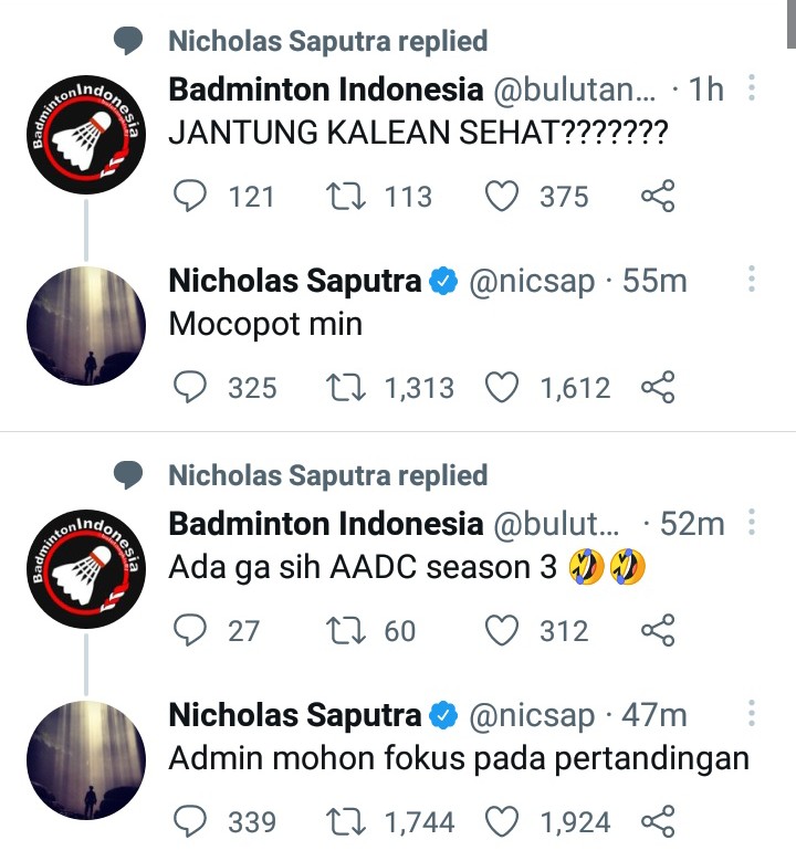 txtaboutnicsap's tweet photo. Mimpi apa Min @bulutangkisRI semalam? 😭😭😭 https://t.co/oOHQHW6Hk4
