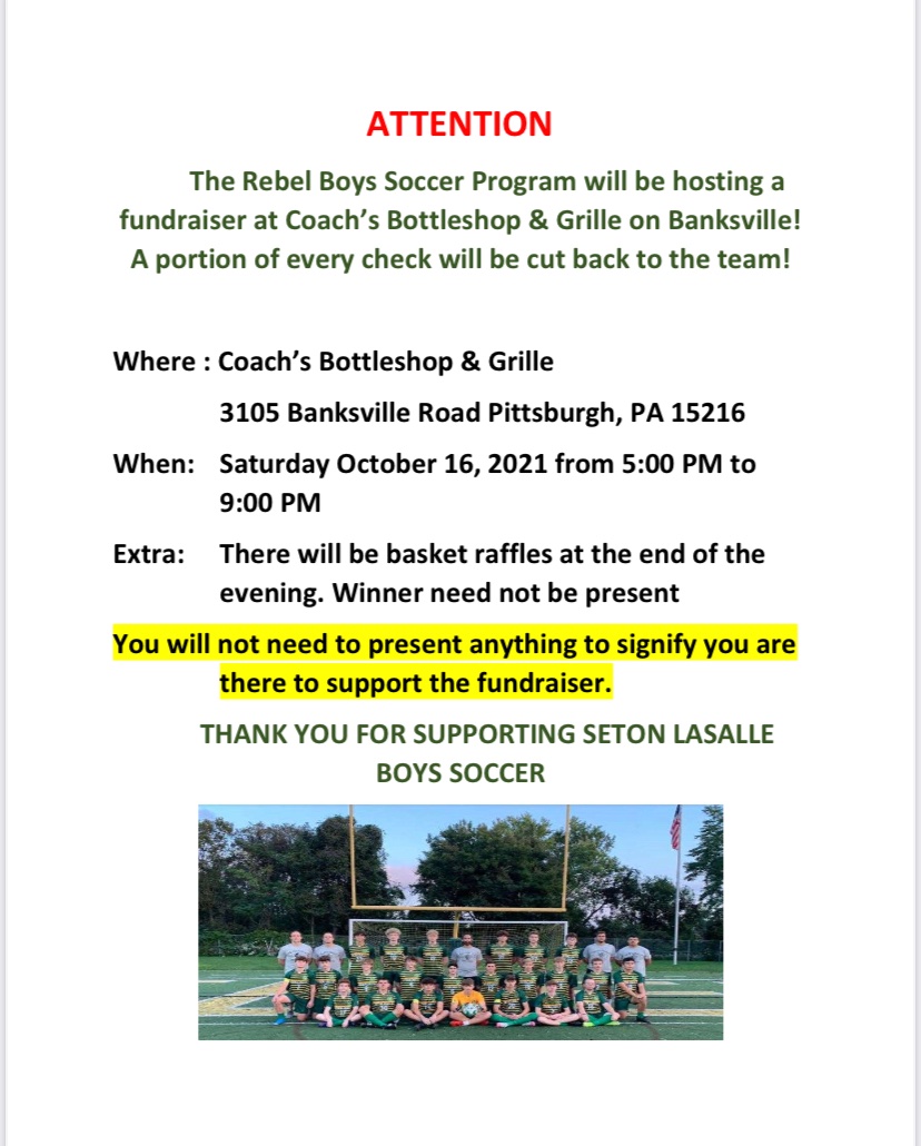 SLSRebelSoccer's tweet photo. Looking for something to do tonight? Come down to Coach’s for a quick bite to eat!! Promises to be a great time.  

Thank you for your support! 

#RebelPride https://t.co/RLcs61Un7O