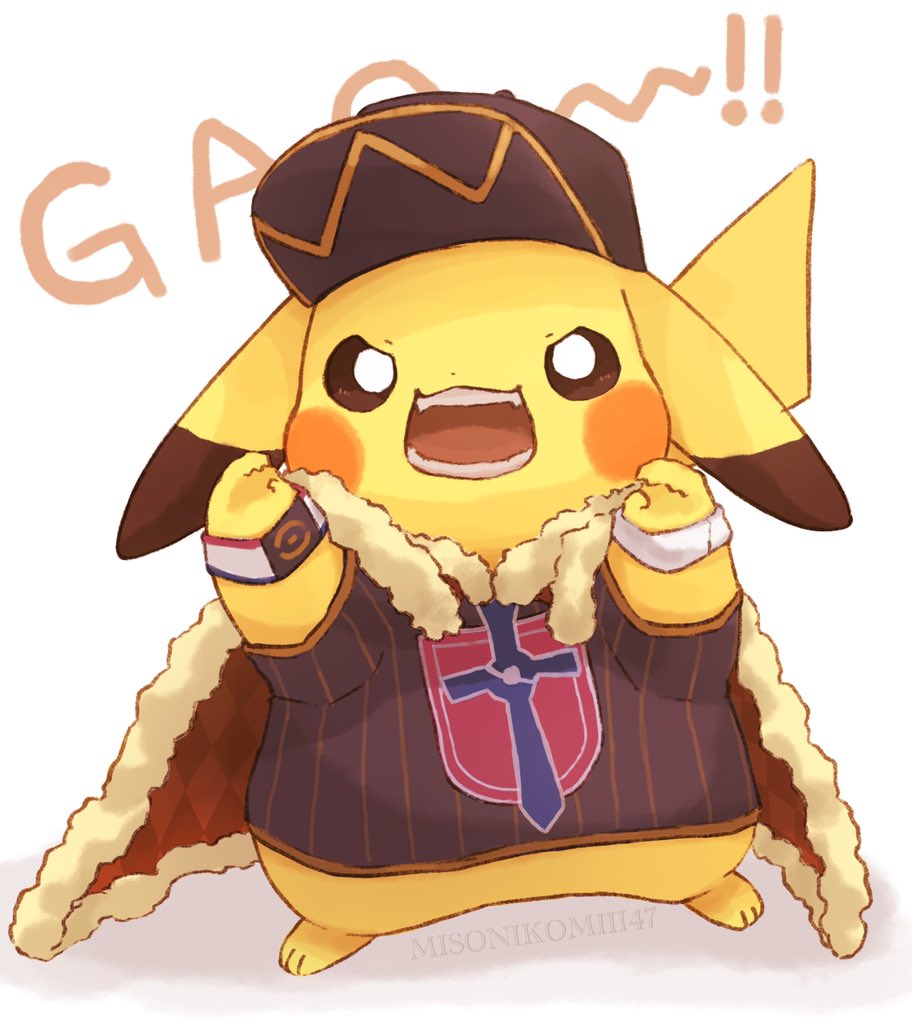 pikachu pokemon (creature) clothed pokemon hat no humans fur-trimmed cape open mouth cosplay  illustration images