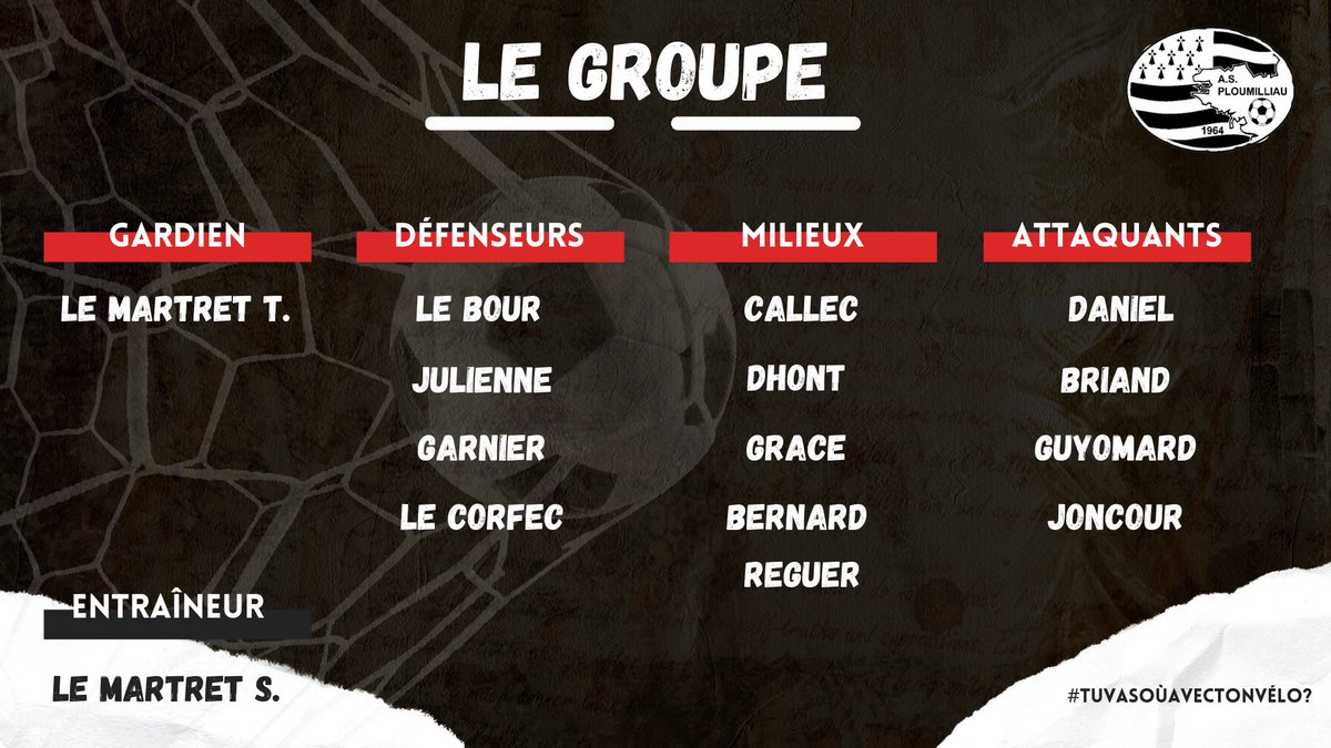 [Coupe du District] 🏆

Week-end de coupe avec un déplacement pour nos millautais 🔴⚪️

🆚 US Pluzunet
🗓 Dimanche 17 octobre 
⌚️ 15h
📍 Pluzunet

#Tuvasoùavectonvélo
