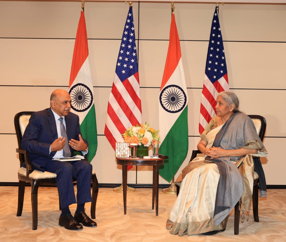 Ministry of Finance (@finminindia) on Twitter photo Union Finance Minister <a href="/nsitharaman/">Nirmala Sitharaman</a> met <a href="/ArvindKrishna/">Arvind Krishna</a>, Chairman and Chief Executive Officer, <a href="/IBM/">IBM</a>, in New York, USA, today. <a href="/IBM/">IBM</a>’s interest in India in the areas of hybrid cloud, automation, 5G, cybersecurity, data, and AI formed part of the discussion. Union Finance Minister <a href="/nsitharaman/">Nirmala Sitharaman</a> met <a href="/ArvindKrishna/">Arvind Krishna</a>, Chairman and Chief Executive Officer, <a href="/IBM/">IBM</a>, in New York, USA, today. <a href="/IBM/">IBM</a>’s interest in India in the areas of hybrid cloud, automation, 5G, cybersecurity, data, and AI formed part of the discussion.