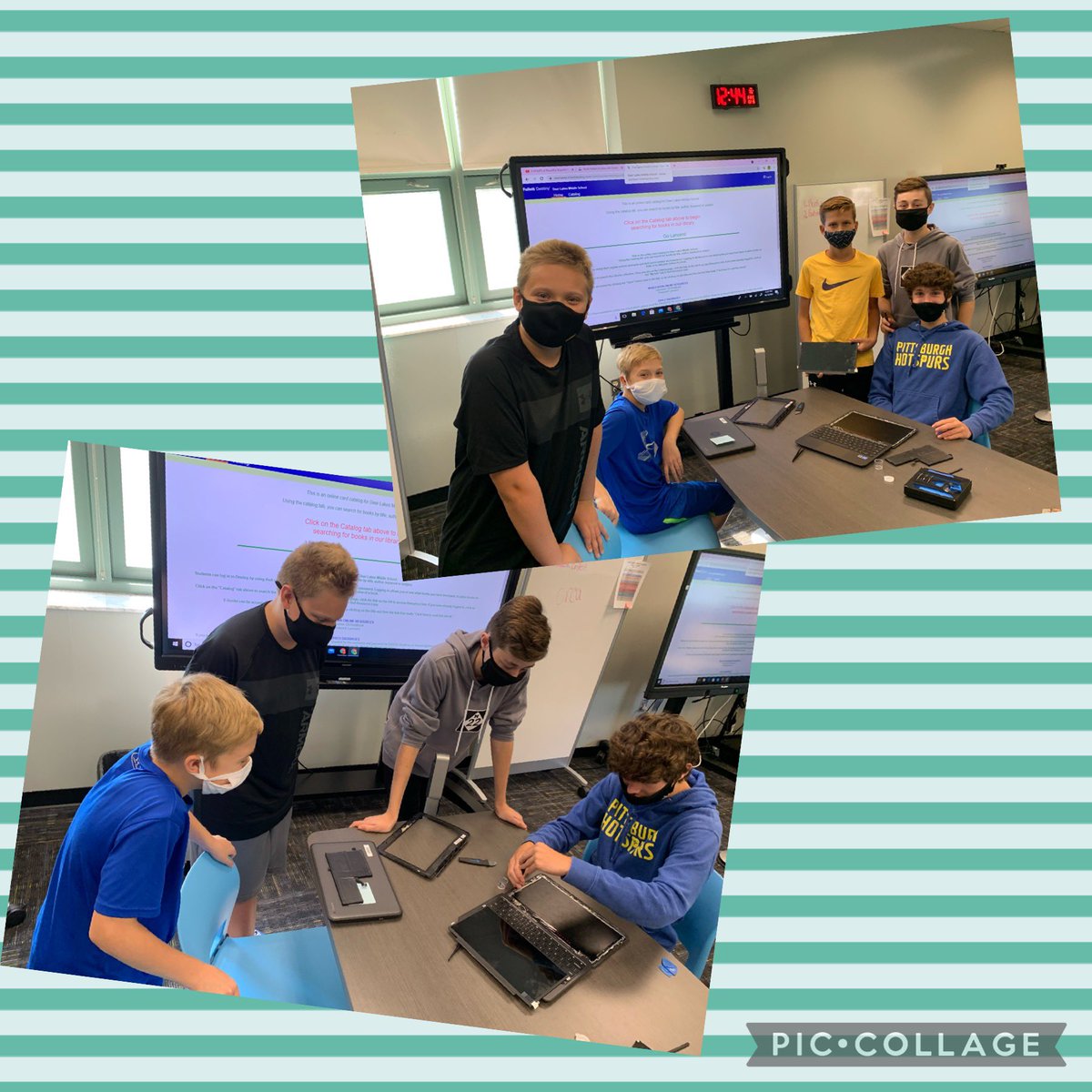 DLInnovationCTR's tweet image. Fix it Friday in the Innovation Center!  8th graders Ryan, Andrew and Zane were teaching a few new tech helpers how to trouble shoot a device and fix it.  #DLInnovation #MakingMemories #techhelper #studentleader @deerlakessd