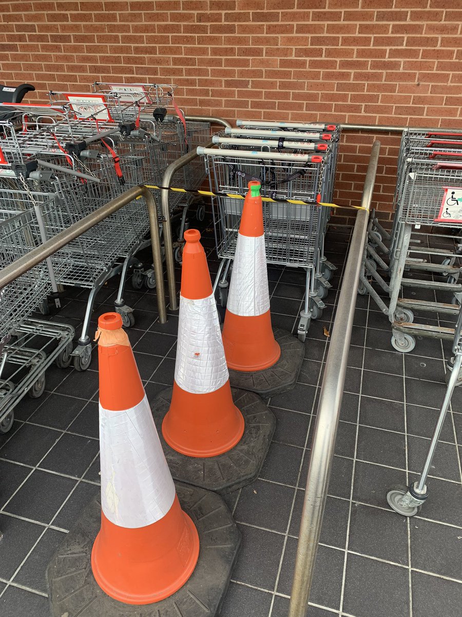 Hey @AldiUK you REALLY don’t want me accessing the twin trollies do you? It’s bad enough I have to move these cones every week, but now tape?! As if shopping with 2x two year olds isn’t hard enough 🤦🏼‍♀️