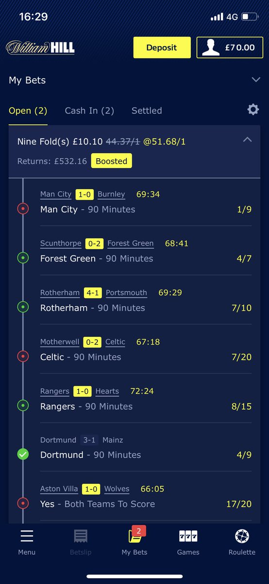 Pip2509's tweet photo. @WilliamHill why are 2 of my chosen bets on my acca (city &amp; Celtic) marked up as red? Does that effect my cash out price? https://t.co/bpWxOKozw7