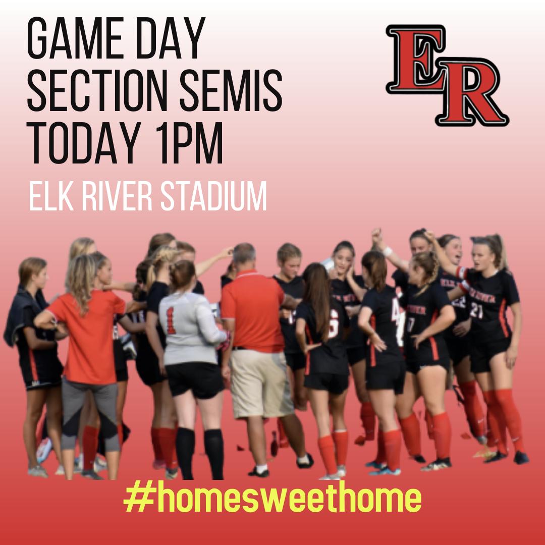Let's finish off Homecoming week in style as your Elk River Girls Soccer team takes on Bemidji @ 1pm in the new stadium. Let's pack the house! 
@mngirlssoccer 
<a href="/ISD728/">ISD 728</a> 
<a href="/ELKSTUDENTS/">ERHS Student Section</a>