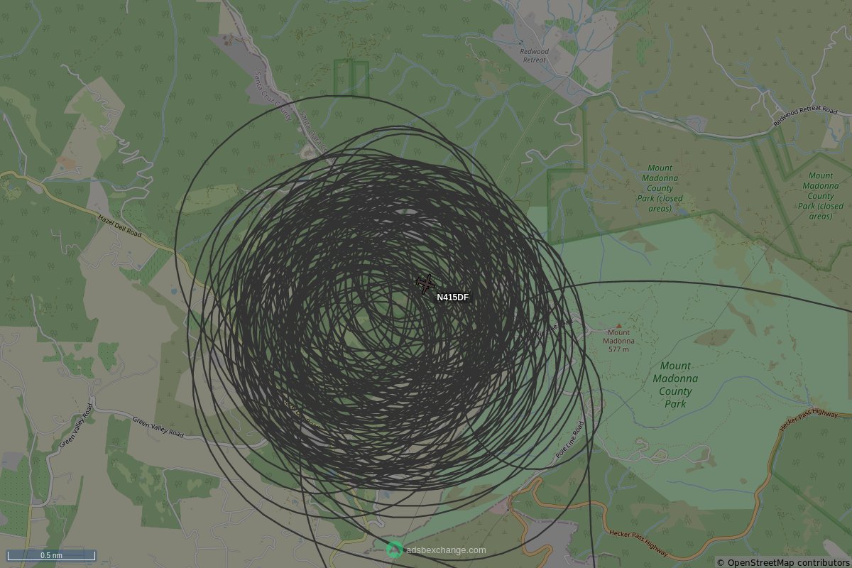 SkyCirclesSF's tweet photo. N415DF, a Rockwell OV-10 Bronco, is circling over Santa Clara County speed 150 MPH, squawking 1255, 0.51 miles from Mount Madonna County Park (closed areas) #N415DF https://t.co/ssM4ESf9Eu https://t.co/Ws3ZhvrVDw