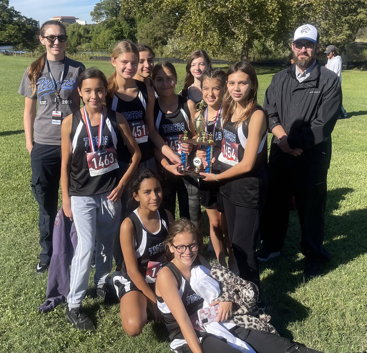 Congratulations to our 7th Grade Girls Cross Country team. They are your 2021-2022 district champions!! First team trophy in school history! We are very proud all of our runners this year. Great job to Coach Clewell and Coach Bass!! #TigerGreatness