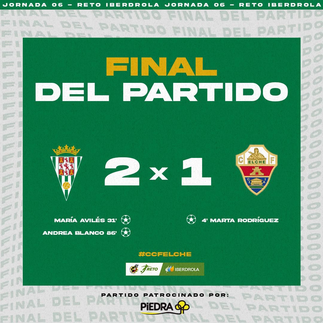CordobaFemenino's tweet photo. ⏱ 90' |2-1| Finaaaaal del partido!
Por fin los +3 en casa.
Seguimos trabajando 🏋️‍♂️ 

#CCFElche
#RetoIberdrola #futfem #ccffem https://t.co/S9mVs6y31I