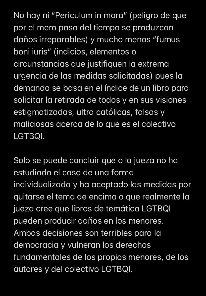 Tras la lectura de todos los documentos causantes del terrible auto que ha censurado libros LGTBQI en Castellón y del propio auto en sí, esta es nuestra opinión 👇🏽