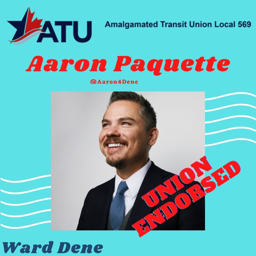 ATU Local 569 is proud to endorse @Aaron4Dene  in ward Dene (DEH-NEH)

 Looking for your ward or where to vote? Check here:  ow.ly/fKx050GoGzo