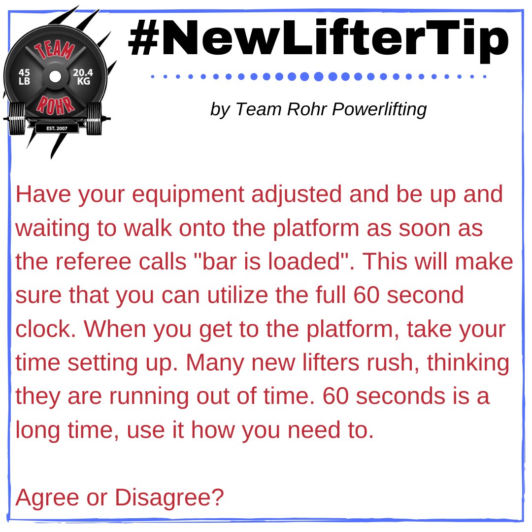 TeamRohr's tweet photo. Today's #NewLifterTip from Team Rohr Powerlifting⠀
⠀
#teamrohr #usapowerlifting #usapl #usaplga #powerliftingtips #rawpowerlifting #equippedpowerlifting #singleply #squat #benchpress #Powerlifting101 #squatbenchdeadlift #gains #strengthcoach #deadlift #powerlifter https://t.co/yDWLNCTPO8
