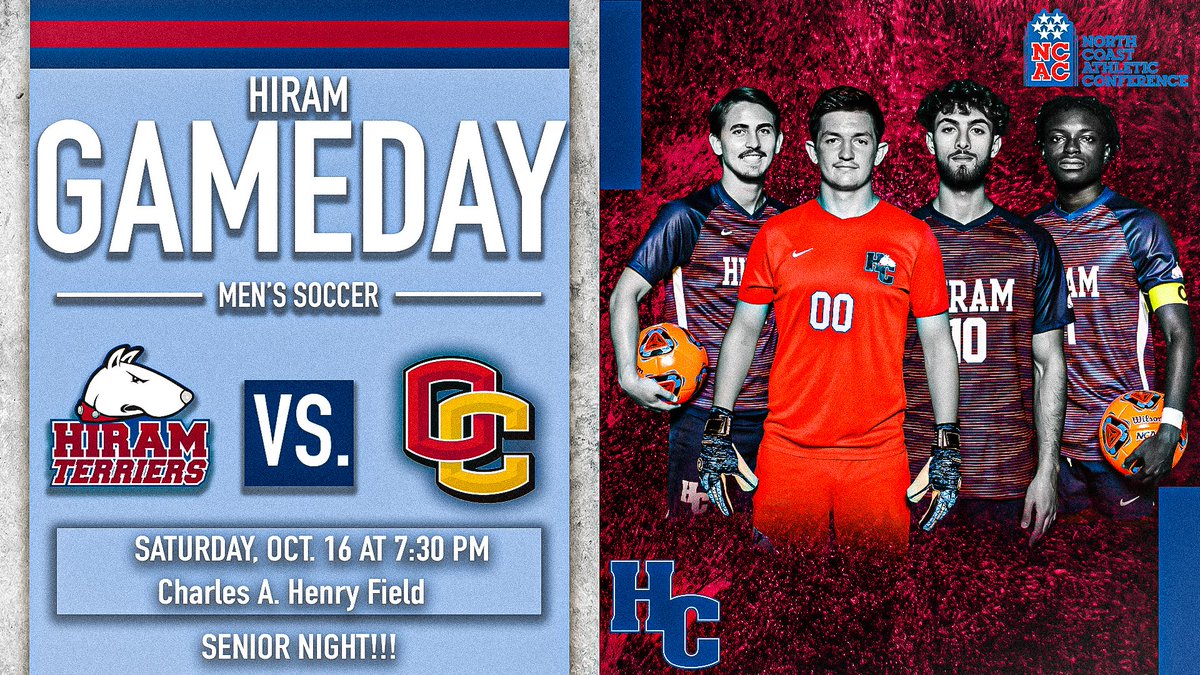 Hiram_Athletics's tweet photo. ⚽ IT'S SENIOR 🎓 DAY!! ⚽

@HiramMSOC hosts the Yeomen for their #SeniorDay matchup under the lights of Henry Field!!

🆚: Oberlin
📍: Charles A. Henry Field
⏰: 7:30 p.m.
📊: https://t.co/y1qWsPqZtT
📺: https://t.co/s2uug7HDcF https://t.co/DFlNckeSYU