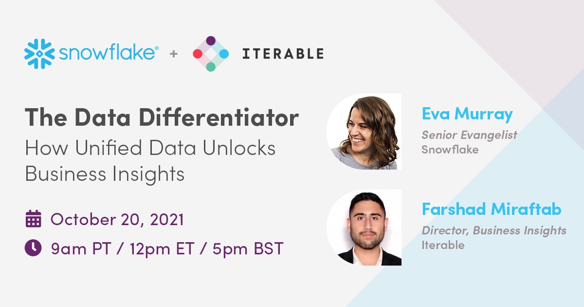 Iterable's tweet image. In an age that demands digital presence and savviness, data is a powerful digital currency that plays a critical role for businesses and the customer experiences they create. 

Learn to harness it, with Iterable and @SnowflakeDB: bit.ly/30xNxfZ

#DataDifferentiator