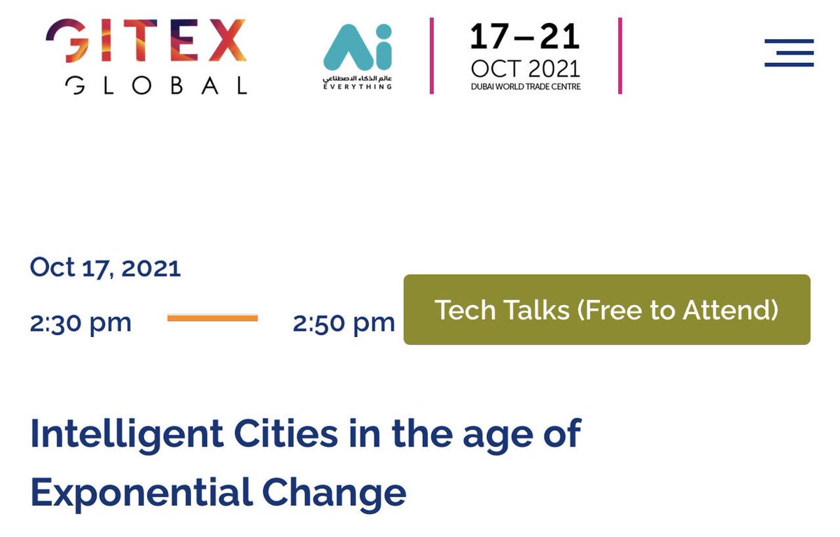 سأشارك غدا إن شاءالله في أحد حلقات النقاش في مؤتمر جايتكس التقني… حلقة النقاش تستعرض بعض المفاهيم المتعلقة بالمدن الذكية والتقنيات المصاحبة لها وتحدياتها … يسعدني دعوتكم للحضور والمشاركة بإذن الله