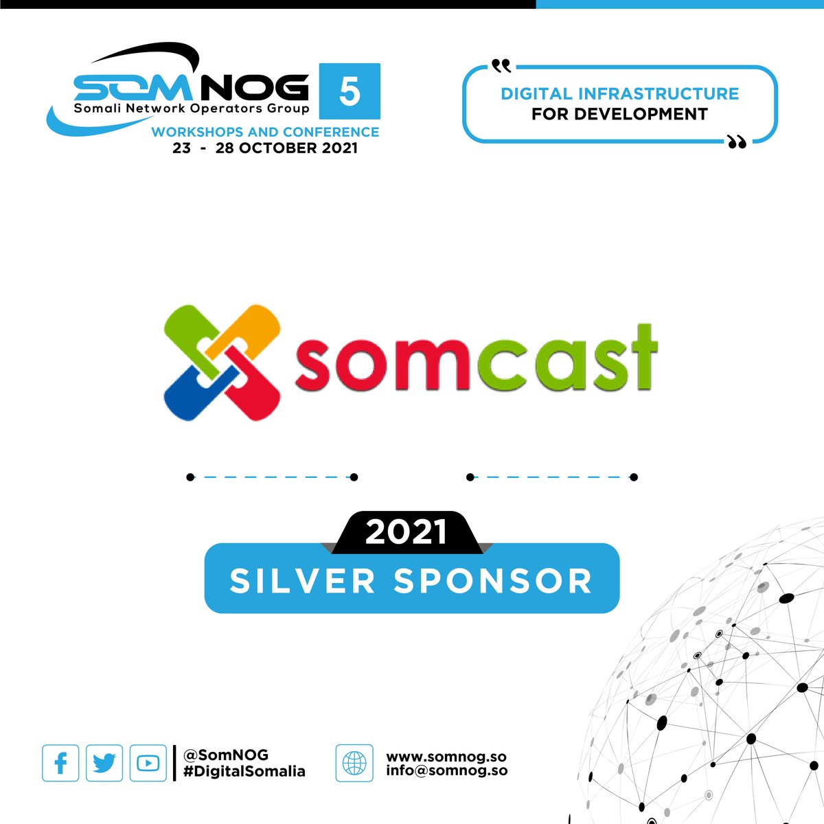 SomNOG's tweet image. We would like to extend our thanks to @Somcast for being the Silver Sponsor of the #SomNOG5 event scheduled for 23-28 Oct 2021. 
We appreciate the support and valuable contribution @Somcast has been continuously giving to the #SomNOG community.

#DigitalSomalia #Somalia #Digital