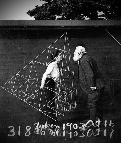 CalMorgan's tweet photo. Mabel Bell and her husband, Alexander Graham, kissing in a tetrahedral kite with which they were experimenting, 1903 https://t.co/PalFtciean