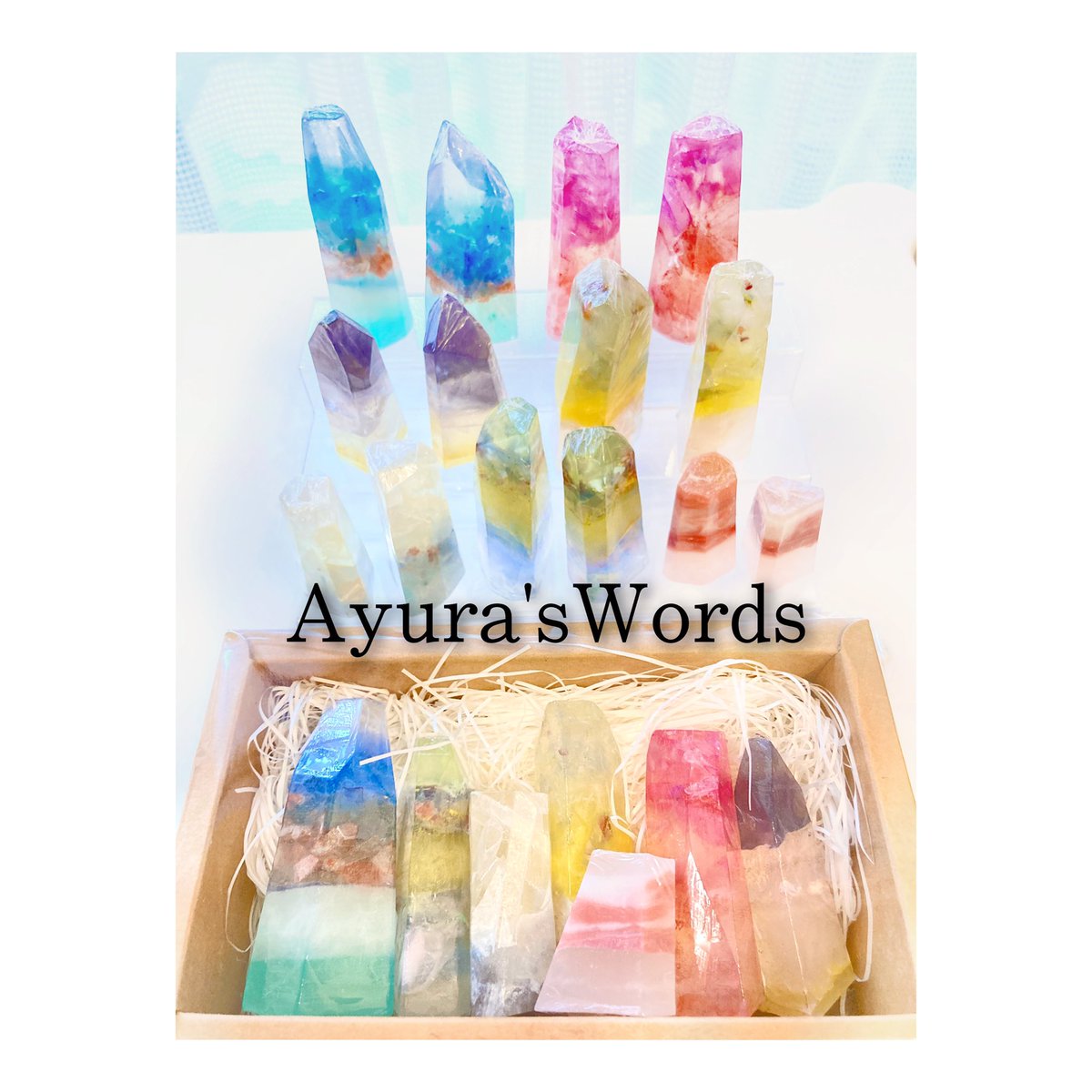 _AyurasWords's tweet photo. こちらが販売するセットです♡
使用アロマはnoteの記事にまとめてあります🌸

💎チャクラジュエルアロマソープnote
https://t.co/0kHqM3bEFB

💎天体ジュエルアロマソープnote
https://t.co/Gd6iwgKihW https://t.co/e0WuozJEjH