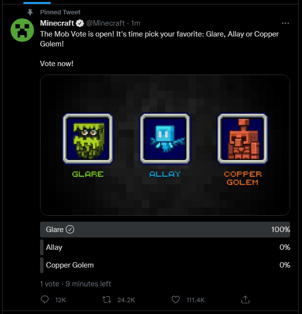 vpranav2310's tweet photo. @Minecraft 1st Vote heh https://t.co/y7h0ucAeMX