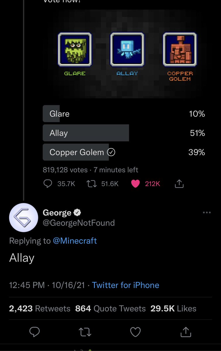 IuckyHD's tweet photo. @Minecraft yeah there’s no point anymore the vote is rigged again this year ffs https://t.co/V9o0Ee4cwn