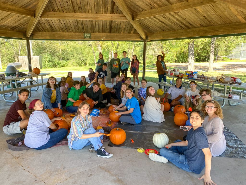Pumpkins in progress at the potluck picnic!
