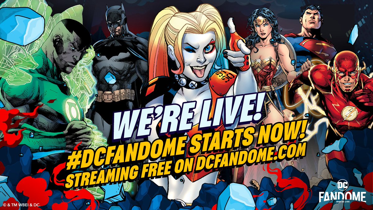 DCOfficial's tweet photo. IT'S FINALLY HERE 🎉 The epic global #DCFanDome experience is live NOW on https://t.co/SyKFjcIr1y! Join us for just over 3.5 hours as we reveal more about the DC Multiverse: https://t.co/ebpHojk297 https://t.co/5tVbVuLFCj
